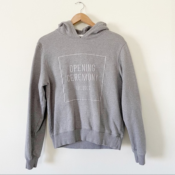 Opening Ceremony Tops - OPENING CEREMONY Heather Gray Embroidered Logo Hoodie Sweatshirt